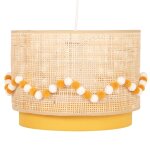Suspension en rotin et tissu jaune dcor de pompons crus et jaunes d35