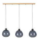 Suspension triple avec abat - jours en verre bleu - gris