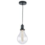 Suspension vintage noir et abat - jour en verre