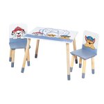 Table et 2 chaises enfant en bois naturel et blanc motif chiens