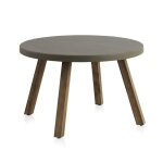 Table en acacia avec plateau en ciment gris clair, diamtre 118 cm