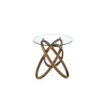 Table d'angle ronde en verre trempé et noyer Table d'angle ronde en verre trempé et noyer