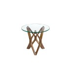 Table d'angle ronde en verre trempé et noyer Table d'angle ronde en verre trempé et noyer