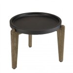 Table d'appoint 55x52cm plateau béton noir mat pieds acacia Table d'appoint 55x52cm plateau béton noir mat pieds acacia