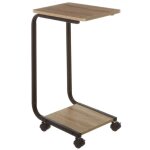 Table d'appoint bout de canap� en bois et m�tal noir sur roulettes