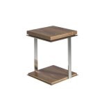Table d'appoint effet bois noyer et acier Table d'appoint effet bois noyer et acier