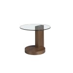 Table d'appoint effet bois noyer et verre Table d'appoint effet bois noyer et verre