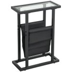 Table d'appoint troite bout de canap mtal et verre tremp noir