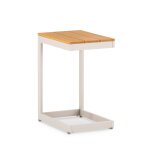 Table d'appoint jardin alum beige et lattes en imitation bois Table d'appoint jardin alum beige et lattes en imitation bois