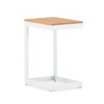 Table d'appoint jardin alum blanc et lattes en imitation bois Table d'appoint jardin alum blanc et lattes en imitation bois