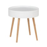 Table d'appoint ronde avec 4 pieds, en mdf et bambou blanc Table d'appoint ronde avec 4 pieds, en mdf et bambou blanc