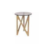 Table d'appoint ronde en bois clair avec plateau en verre fum