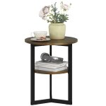 Table d'appoint ronde bout canap� industriel acier marron