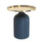 Table d'appoint ronde en mtal bleu et laiton d45 cm
