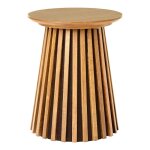Table d'appoint ronde pied central relief mdf placage chêne clair Table d'appoint ronde pied central relief mdf placage chêne clair