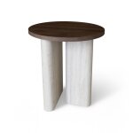 Table d'appoint ronde avec plateau fonc et pied effet travertin 40cm