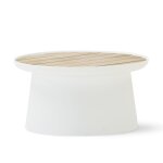 Table d'appoint ronde en polypropylne blanc avec plateau en bois d70