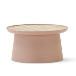 Table d'appoint ronde en polypropylne rose avec plateau en bois d70