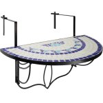 Table de balcon en acier mosaque et ciment 75 x 65 x 62 cm blanc / bleu