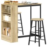 Table de bar avec 2 chaises compartiments ouverts chne noir