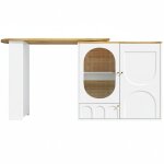 Table de bar effet bois et blanc, plateau pivotant  360