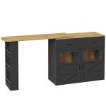 Table de bar extensible 360° noire et effet bois et verre Table de bar extensible 360° noire et effet bois et verre