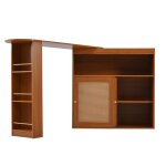 Table de bar extensible pivotable effet bois 2 portes en rotin