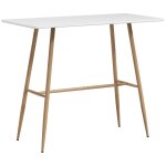 Table de bar rectangulaire scandinave acier aspect bois plateau blanc Table de bar rectangulaire scandinave acier aspect bois plateau blanc