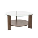 Table basse 2 plateaux 1 en verre tremp d75 cm - effet noyer