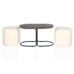 Table basse avec 2 poufs livaretti bois fonc� et tissu bouclette cr�me