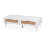 Table basse 2 tiroirs avec cannage dalgora l120cm blanc