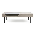 Table basse en béton gris, acier noir et verre trempé - 125x56cm Table basse en béton gris, acier noir et verre trempé - 125x56cm