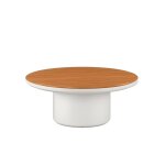 Table basse blanche en aluminium et teck d90 x h37 cm Table basse blanche en aluminium et teck d90 x h37 cm