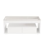 Table basse blanche laqu�e avec plateau en verre et �clairage led