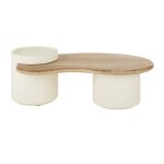 Table basse blanche et plateau en bois de manguier l125