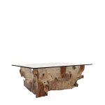 Table basse en bois de teck beige et verre l 120 cm Table basse en bois de teck beige et verre l 120 cm