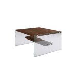 Table basse carre 1 tagre en bois de pin et sa structure en verre