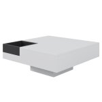 Table basse carre blanc brillant noir bicolore clairage led