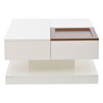 Table basse carrée blanche avec plateau design et détail bois Table basse carrée blanche avec plateau design et détail bois