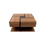 Table basse carrée effet bois 4 tiroirs et étagère ouverte Table basse carrée effet bois 4 tiroirs et étagère ouverte