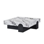 Table basse carr�e marbre d'ing�nierie blanc socle noir