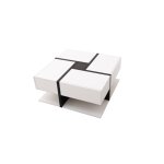 Table basse carre moderne blanc brillante & noir avec tiroirs