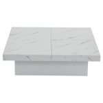 Table basse carrée moderne blanche effet marbre 4 tiroirs Table basse carrée moderne blanche effet marbre 4 tiroirs