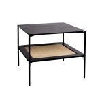 Table basse carre noire effet bois et cannage
