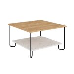 Table basse carrée avec pieds en métal l80 cm - effet chêne et blanc Table basse carrée avec pieds en métal l80 cm - effet chêne et blanc
