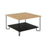 Table basse carrée avec pieds en métal l80 cm - effet chêne et noir Table basse carrée avec pieds en métal l80 cm - effet chêne et noir