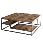 Table basse carrée en teck recyclé acacia mahogany métal noir l100 Table basse carrée en teck recyclé acacia mahogany métal noir l100