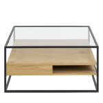 Table basse carrée en verre, bois et métal 80x80cm - bois clair Table basse carrée en verre, bois et métal 80x80cm - bois clair