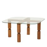 Table basse carrée en verre trempé et bois 80x80cm - bois foncé Table basse carrée en verre trempé et bois 80x80cm - bois foncé