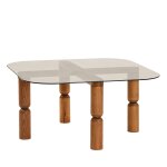 Table basse carrée en verre trempé et bois 80x80cm - bois foncé Table basse carrée en verre trempé et bois 80x80cm - bois foncé